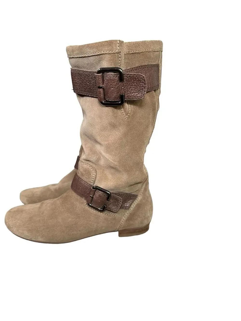 Marc Fisher Boots Hopkins Mid Calf Suede Riding Harness Flats Womens 6 M Brown